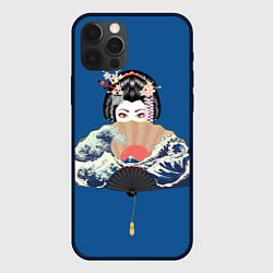Чехол iPhone 12 Pro Max Японская гейша с большим веером
