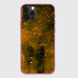 Чехол для iPhone 12 Pro Max Чёрный туман и золотые краски, цвет: 3D-малиновый