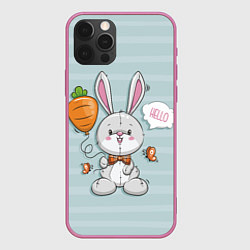Чехол для iPhone 12 Pro Max Милый зайка с шариком-морковкой, цвет: 3D-малиновый