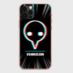 Чехол iPhone 12 Pro Max Символ Evangelion в стиле glitch на темном фоне