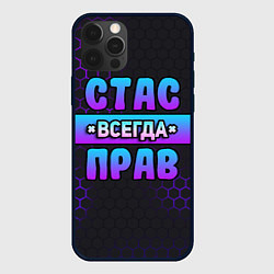 Чехол iPhone 12 Pro Max Стас всегда прав - неоновые соты