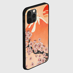 Чехол для iPhone 12 Pro Max Ветка цветущей сакуры и вулкан, цвет: 3D-черный — фото 2