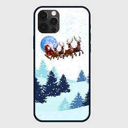 Чехол для iPhone 12 Pro Max Санта на оленях, цвет: 3D-черный