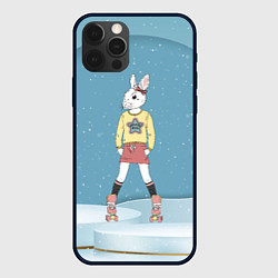 Чехол для iPhone 12 Pro Max Зайчиха на роликах - новый год, цвет: 3D-черный