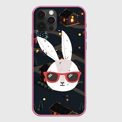 Чехол для iPhone 12 Pro Max Зайчик в очках новый год, цвет: 3D-малиновый