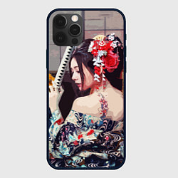 Чехол для iPhone 12 Pro Max Японская девушка с самурайским мечом, цвет: 3D-черный