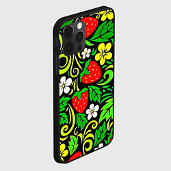Чехол для iPhone 12 Pro Max Роспись земляника и цветы, цвет: 3D-черный — фото 2