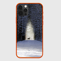 Чехол для iPhone 12 Pro Max Олень в зимнем лесу, цвет: 3D-красный