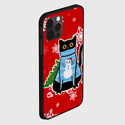 Чехол для iPhone 12 Pro Max Котик в свитере с ёлочкой, цвет: 3D-черный — фото 2