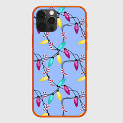 Чехол для iPhone 12 Pro Max Новогодняя гирлянда голубая, цвет: 3D-красный