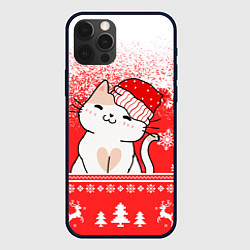 Чехол для iPhone 12 Pro Max Новогодний милый котик, цвет: 3D-черный