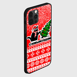 Чехол для iPhone 12 Pro Max С новым годом - котик и ёлка, цвет: 3D-черный — фото 2