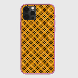 Чехол для iPhone 12 Pro Max Черно желтый узор в косую клетку, цвет: 3D-малиновый