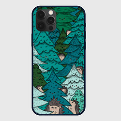 Чехол для iPhone 12 Pro Max Ежи в еловом лесу, цвет: 3D-черный