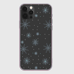 Чехол для iPhone 12 Pro Max Новогодние снежинки на сером фоне, цвет: 3D-серый