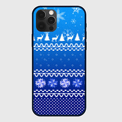 Чехол iPhone 12 Pro Max Новогодний узор на синем фоне