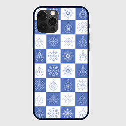 Чехол для iPhone 12 Pro Max Сине-белые квадраты со снежинками, цвет: 3D-черный