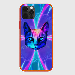Чехол iPhone 12 Pro Max Яркий неоновый портрет кота