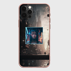 Чехол для iPhone 12 Pro Max Девушка во мраке киберпанк города, цвет: 3D-светло-розовый