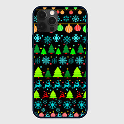 Чехол для iPhone 12 Pro Max Узор с ёлками и оленями, цвет: 3D-черный