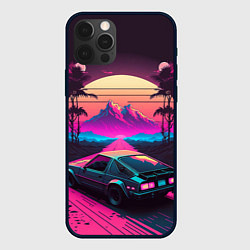 Чехол iPhone 12 Pro Max Synthwave car and mountains