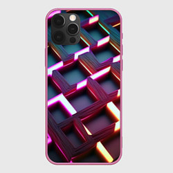 Чехол для iPhone 12 Pro Max Проблеск неоновых квадратов, цвет: 3D-малиновый