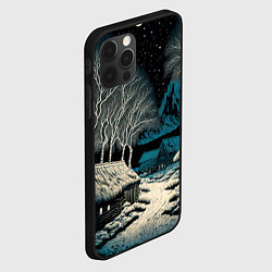 Чехол для iPhone 12 Pro Max Деревня зимой в полнолуние, цвет: 3D-черный — фото 2