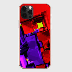 Чехол для iPhone 12 Pro Max Множество геометрических красных, фиолетовых и жёл, цвет: 3D-светло-розовый