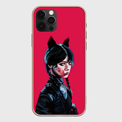 Чехол для iPhone 12 Pro Max Wednesday black kitty, цвет: 3D-светло-розовый
