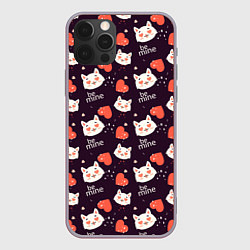 Чехол для iPhone 12 Pro Max Паттерн котика на темном фоне, цвет: 3D-серый