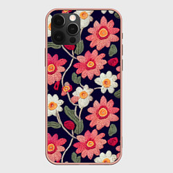 Чехол для iPhone 12 Pro Max Эффект красивой вышивки, цвет: 3D-светло-розовый