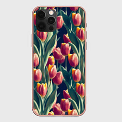 Чехол для iPhone 12 Pro Max Много тюльпанов, цвет: 3D-светло-розовый