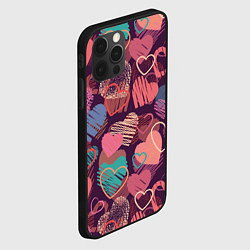 Чехол для iPhone 12 Pro Max Узор из разных сердец, цвет: 3D-черный — фото 2