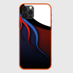 Чехол для iPhone 12 Pro Max Синие, красные и белые разводы, цвет: 3D-красный