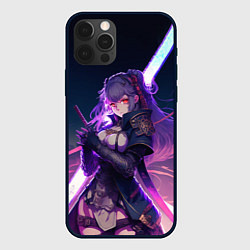 Чехол iPhone 12 Pro Max Cyber girl in purple light