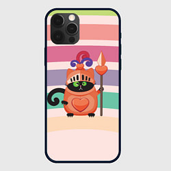 Чехол для iPhone 12 Pro Max Черный кот рыцарь в доспехах с сердечками, цвет: 3D-черный