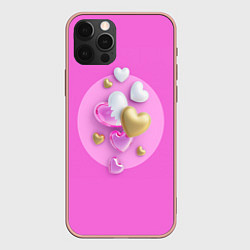 Чехол для iPhone 12 Pro Max Милые любовные сердца, цвет: 3D-светло-розовый