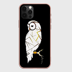 Чехол для iPhone 12 Pro Max Сова из золотой потали на черном фоне, цвет: 3D-светло-розовый