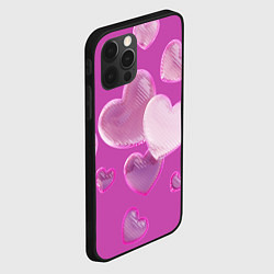 Чехол для iPhone 12 Pro Max Сердца на розовов фоне, цвет: 3D-черный — фото 2