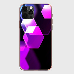Чехол для iPhone 12 Pro Max Неоновая нейросеть соты, цвет: 3D-светло-розовый