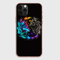 Чехол для iPhone 12 Pro Max Инь-янь волки неон, цвет: 3D-светло-розовый