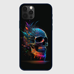 Чехол для iPhone 12 Pro Max Красочный череп с цветами, цвет: 3D-черный