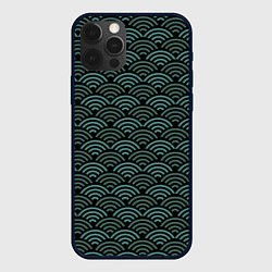 Чехол для iPhone 12 Pro Max Японский бирюзовый паттерн, цвет: 3D-черный