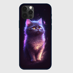 Чехол для iPhone 12 Pro Max Неоновый котик и луна, цвет: 3D-черный