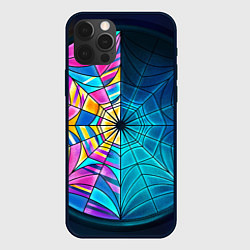 Чехол для iPhone 12 Pro Max Уэнсдей - окно ночной витраж - текстура зерна, цвет: 3D-черный