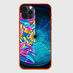 Чехол для iPhone 12 Pro Max Уэнсдей - окно ночной витраж - текстура зерна, цвет: 3D-красный