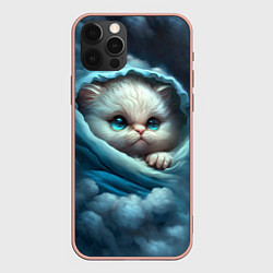 Чехол для iPhone 12 Pro Max Котик в одеяльце в облаках, цвет: 3D-светло-розовый