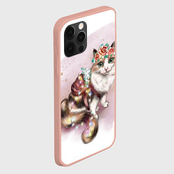 Чехол для iPhone 12 Pro Max Милая кошечка с цветами, цвет: 3D-светло-розовый — фото 2