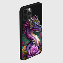 Чехол для iPhone 12 Pro Max Неоновый дракон с цветами, цвет: 3D-черный — фото 2