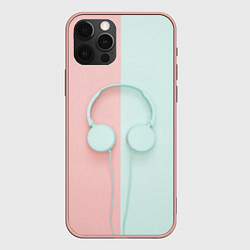 Чехол для iPhone 12 Pro Max Наушники цвета морской волны, цвет: 3D-светло-розовый